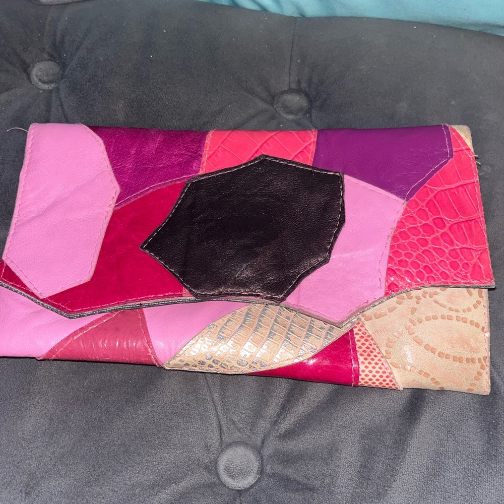 Custom genuine leather patch clutch